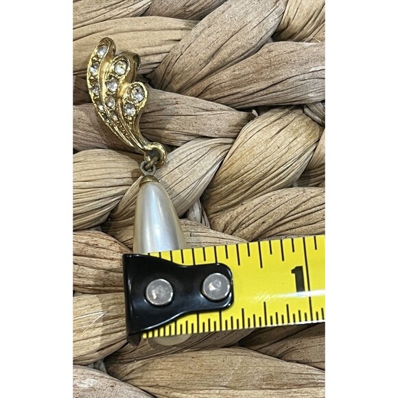 Fabulous VTG Gold Tone Tear Drop Rhinestone Faux Pearl Earrings Regency Art Deco - Picture 7 of 7